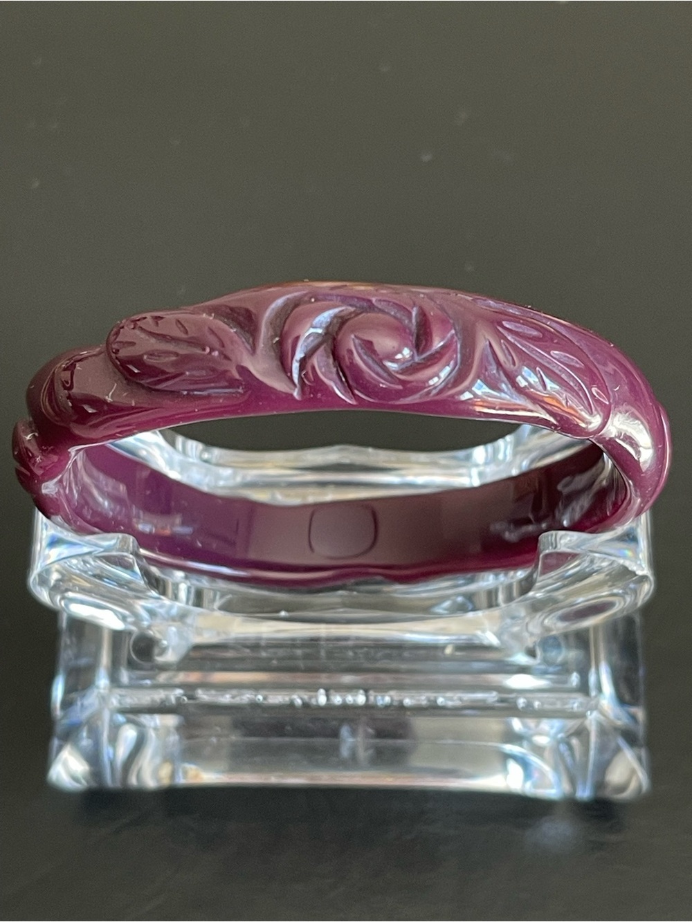 Vintage Carved Floral lucite Bangle Bracelet.